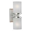 Forte Two Light Brushed Nickel White Linen Glass Wall Light 2424-02-55